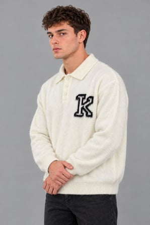 Baskılı Düğmeli Oversize Kışlık Kazak DP 16622_10068