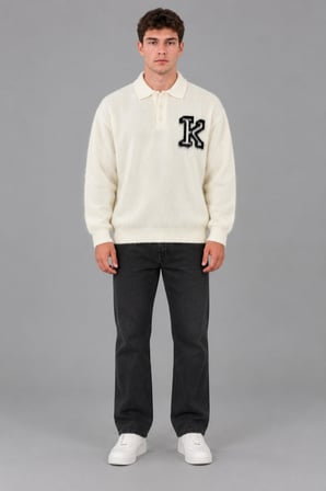 Baskılı Düğmeli Oversize Kışlık Kazak DP 16622_10068