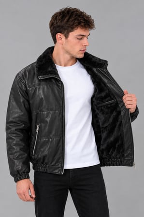 Yaka Kürklü Dolumlu Suni Deri Kışlık Mont KMD 894_50537