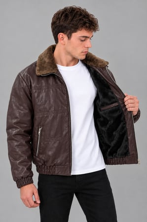 Yaka Kürklü Dolumlu Suni Deri Kışlık Mont KMD 894_50537
