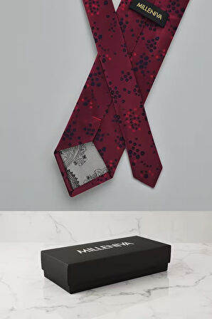 Çiçekli Bordo Kravat & Mendil
