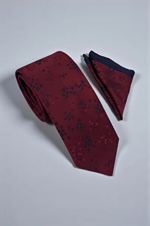 Çiçekli Bordo Kravat & Mendil