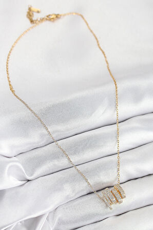 316L Çelik Zirkon Taşlı Sarmal Model Gold Renk Kadın Kolye