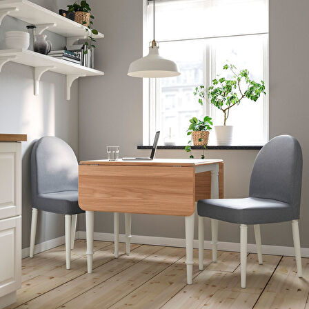 Katlanır mutfak masası, beyaz-meşe kaplama, 2-4 kişilik, katlanabilir, 74/134x80 cm