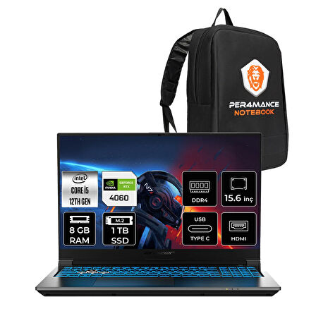 Erazer Deputy P60 Intel Core i5 12450H 8GB 1TB SSD RTX4060/8GB 15.6" FHD 144Hz FDOS Taşınabilir Bilgisayar & PER4 Çanta