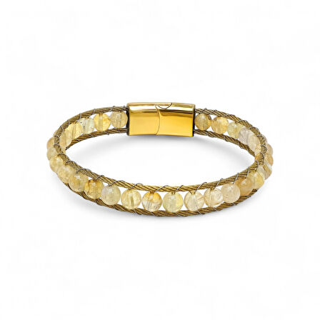  FM Titanyum Kilitli Sitrin Doğaltaş Ve 316L Çelik Halat Örme Erkek Bileklik 31832B2DH8 