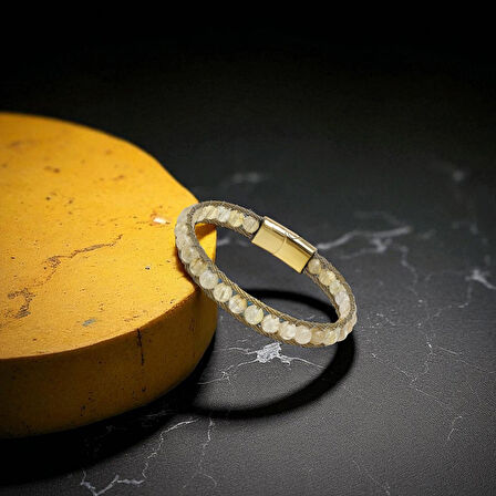  FM Titanyum Kilitli Sitrin Doğaltaş Ve 316L Çelik Halat Örme Erkek Bileklik 31832B2DH8 