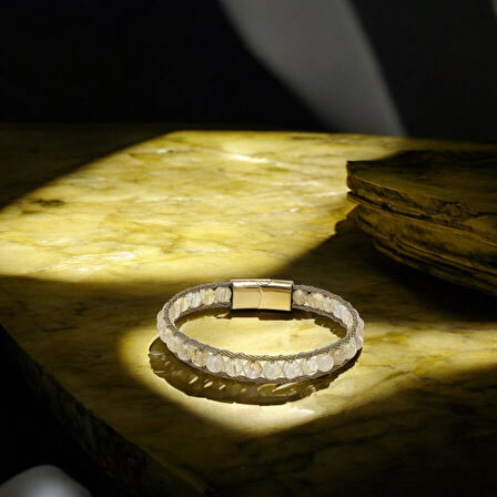  FM Titanyum Kilitli Sitrin Doğaltaş Ve 316L Çelik Halat Örme Erkek Bileklik 31832B2DH8 