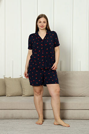 Büyük Beden  Kısa Kollu Milan Gömlek Pijama Takımı- Genç Anne Serisi