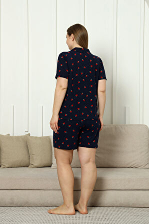 Büyük Beden  Kısa Kollu Milan Gömlek Pijama Takımı- Genç Anne Serisi