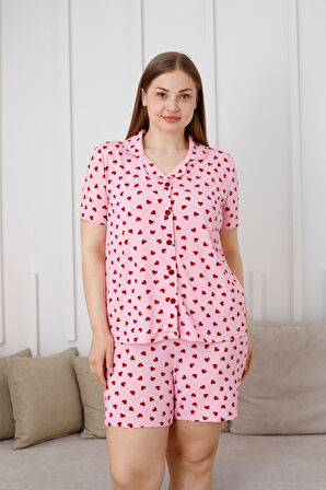 Büyük Beden  Kısa Kollu Milan Gömlek Pijama Takımı- Genç Anne Serisi