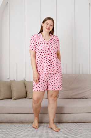 Büyük Beden  Kısa Kollu Milan Gömlek Pijama Takımı- Genç Anne Serisi