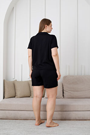 Büyük Beden  Kısa Kollu Milan Gömlek Pijama Takımı- Genç Anne Serisi