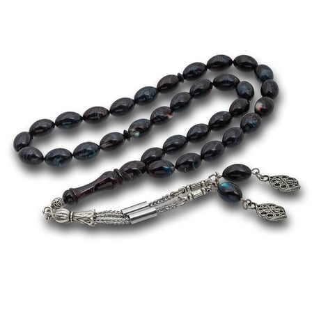 💎 Premium Parlak Eskitmeli Metal Püsküllü Arpa Kesim Tesbih