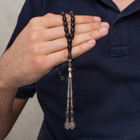 💎 Premium Parlak Eskitmeli Metal Püsküllü Arpa Kesim Tesbih