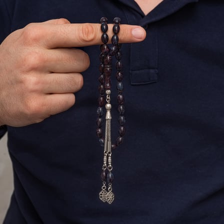 💎 Premium Parlak Eskitmeli Metal Püsküllü Arpa Kesim Tesbih