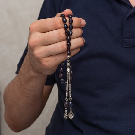 💎 Premium Parlak Eskitmeli Metal Püsküllü Arpa Kesim Tesbih