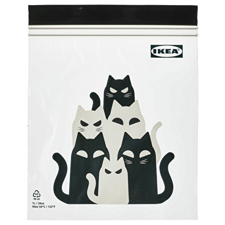 Kilitlenebilir buzdolabı poşeti, kedi deseni gri, 1 lt, 25 adet