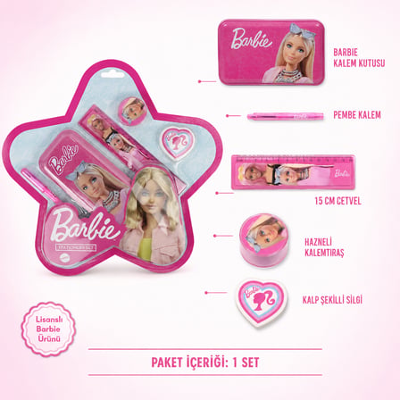 BakGelAl Barbie Kırtasiye Seti Kalem Kutulu – Kurşun Kalem, Silgi, Kalemtıraş ve Cetvel