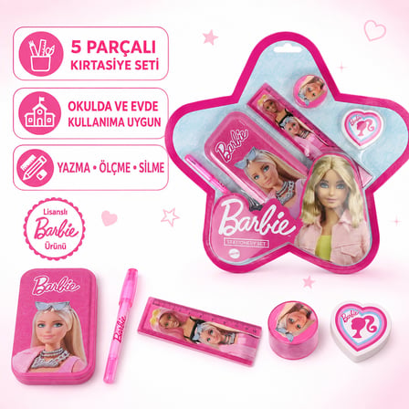 BakGelAl Barbie Kırtasiye Seti Kalem Kutulu – Kurşun Kalem, Silgi, Kalemtıraş ve Cetvel