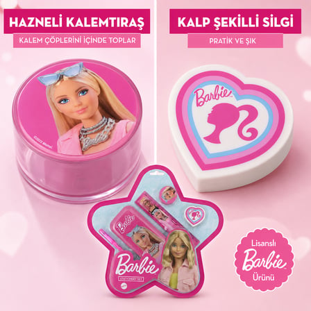 BakGelAl Barbie Kırtasiye Seti Kalem Kutulu – Kurşun Kalem, Silgi, Kalemtıraş ve Cetvel