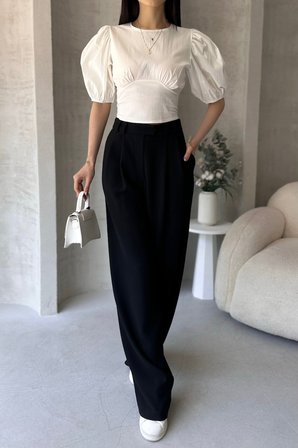 Karpuz Kol Sırt Dekolteli Poplin Bluz - BEYAZ - M