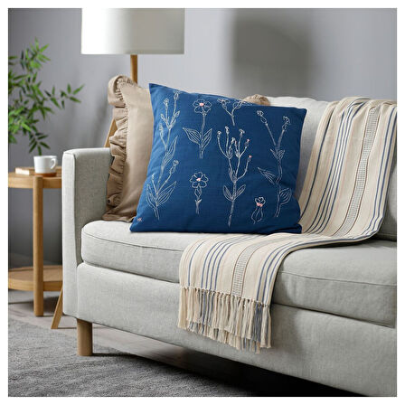 Kırlent kılıfı, mavi, 50x50 cm, nakışlı