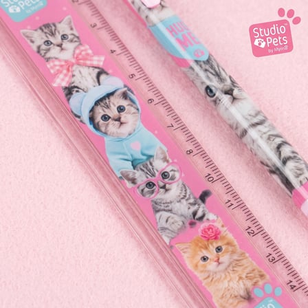 BakGelAl Studio Pets Lisanslı 5 Parça Kırtasiye Seti – Kalem Kutusu, Kalem, Cetvel, Silgi ve Kalemtıraş – Kedi Köpek Desenli Okul Seti