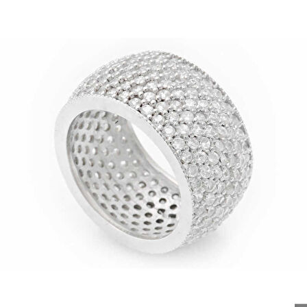 Gümüş 7 Sıra Beyaz Tamtur Kadın Alyans Yüzük