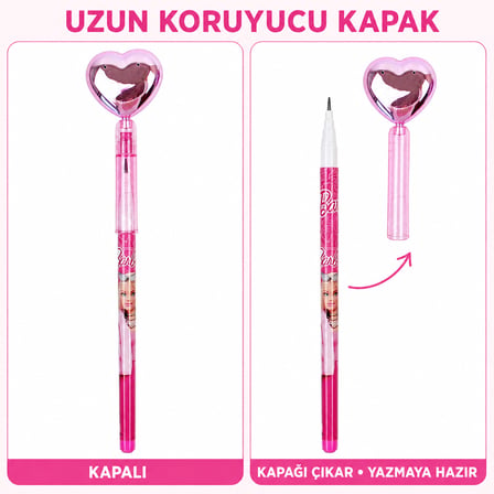 BakGelAl Barbie Kalp Figürlü Geçmeli Silgili Kalem – Eğlenceli Kırtasiye Kalemi