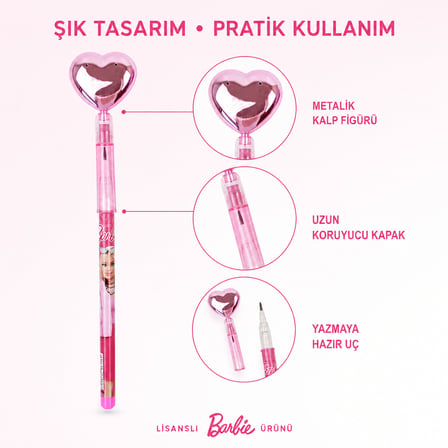 BakGelAl Barbie Kalp Figürlü Geçmeli Silgili Kalem – Eğlenceli Kırtasiye Kalemi