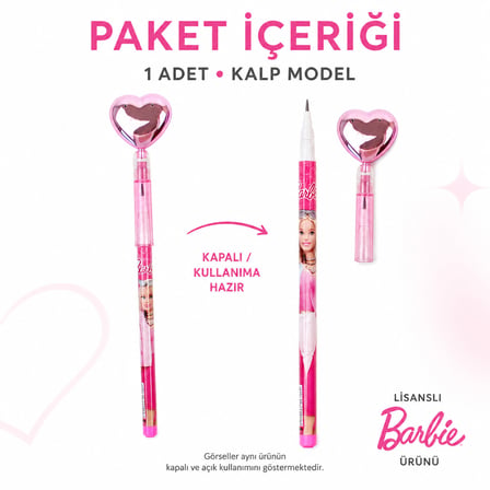 BakGelAl Barbie Kalp Figürlü Geçmeli Silgili Kalem – Eğlenceli Kırtasiye Kalemi