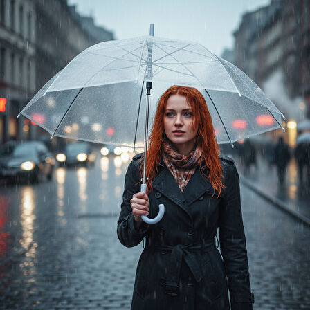 Monica Şeffaf Şemsiye Otomatik Açılır Mekanizmalı 70x85 cm - Modern, Şık ve Dayanıklı Tasarım