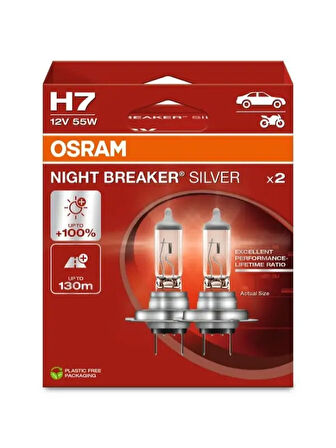 AMPUL 12V H7 55W NIGHT BREAKER SILVER (NBS) SERISI %100 GUÇLU ISIK (IKILI AMBALAJ) (ORIJINAL)