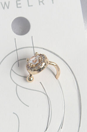 Pirinç Gold Renk Zirkon Taşlı Kadın Kıkırdak Küpe