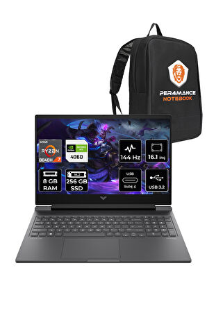 HP Victus 16 R7 8845HS 8GB 256GB SSD RTX4060/8GB 144Hz FHD 16.1'' FDOS Gaming Laptop & PER4 ÇANTA
