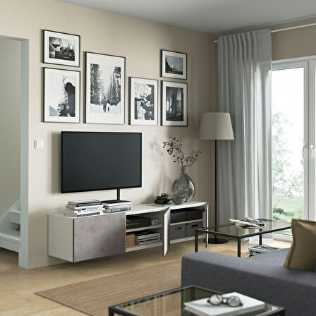 Tv sehpası, beyaz-açık gri, 180x42x38 cm, KALLVIKEN