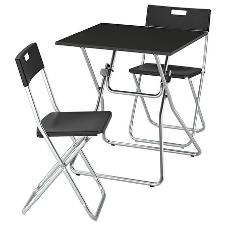 Mutfak masası takımı, siyah, 2 sandalyeli, katlanabilir
