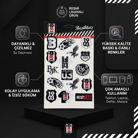 BakGelAl Beşiktaş BJK Lisanslı Kabartmalı Sticker Seti – 3D Taraftar Çıkartmaları Siyah Beyaz