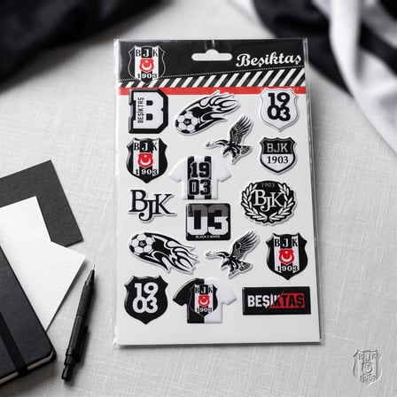 BakGelAl Beşiktaş BJK Lisanslı Kabartmalı Sticker Seti – 3D Taraftar Çıkartmaları Siyah Beyaz