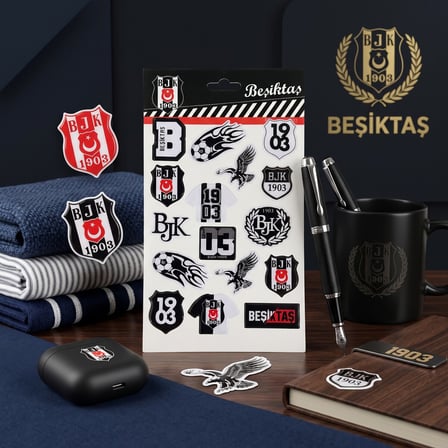 BakGelAl Beşiktaş BJK Lisanslı Kabartmalı Sticker Seti – 3D Taraftar Çıkartmaları Siyah Beyaz