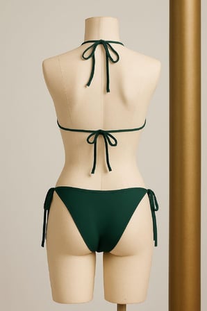 kadın yeşil yandan ve boyundan bağlamalı bikini mayo takımı