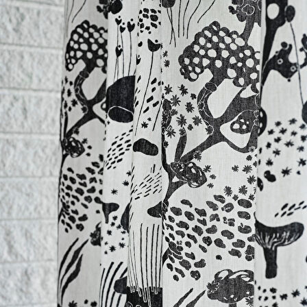 Fon perde/2 kanat, beyaz-siyah, 145x300 cm, ışık filtreleyici, keten-pamuk
