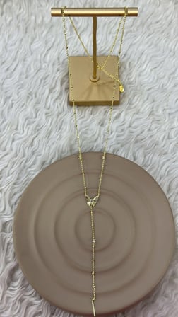 💎 Premium Parlak ve Şık Gold Renk Kelebek Detaylı Sallantılı Çelik Y Kolye (45 cm)