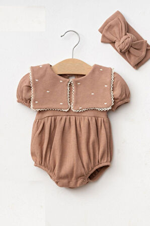 Kız Bebek Maita Kalp Nakışlı Waffle Yazlık Tulum