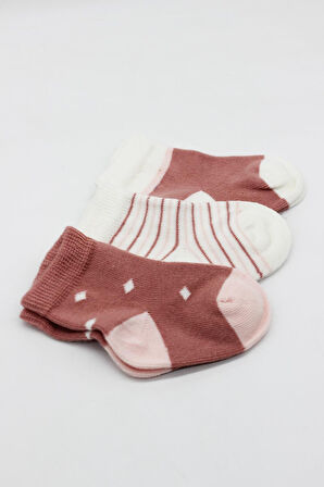 Bistyle 3'Lü Penye Kız Soket Çorap BS10112 Pudra