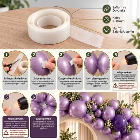 BakGelAl Şeffaf Balon Yapıştırma Bandı 4lü set - Doğum Günü ve Parti Süsleme Çift Taraflı Yapıştırıcı