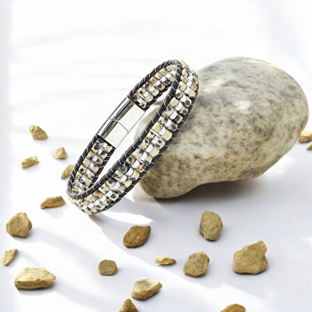  FM Dalmaçya Jasper & Hematit Çelik Örgülü Deri Bileklik 31832B22D3 