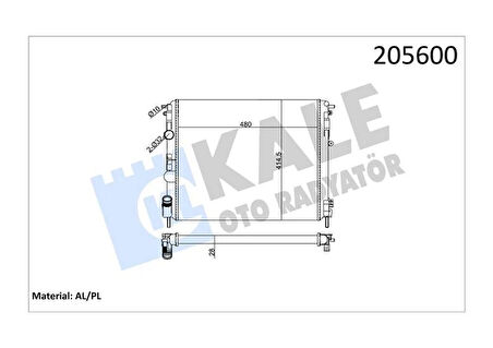 RADYATÖR CLIO 2-KANGOO-LOGAN1.5 DCI-1.6 165-1.9 DTI-K4M AC KLİMASIZ MEK 480X414.5X23 2SIRA AL PL 7700428082