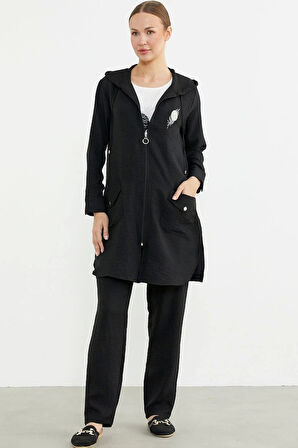 Sementa 76473 Büyük Beden Keten Görünümlü Üçlü Takım - Siyah - 3XL